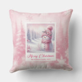 Cute Pink Snowman Christmas Scene Kids Room Pillow クッション (裏面)