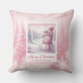 Cute Pink Snowman Christmas Scene Kids Room Pillow クッション (正面)