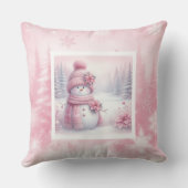 Cute Pink Snowman Christmas Scene Pinkmas Pillow クッション (裏面)