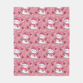 Cute Pink Snowman hearts Personalized Name  フリースブランケット (正面)