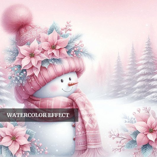 Cute Pink Snowman Kids Download Christmas Greeting シーズンカード