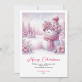 Cute Pink Snowman Kids Download Christmas Greeting シーズンカード (正面)