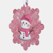Cute Pink Snowman Personalized Name オーナメントカード (左)