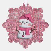 Cute Pink Snowman Personalized Name オーナメントカード (裏面)