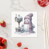 Cute Pink Snowman Winter Birthday スタンダードカクテルナプキン (インサイチュ)