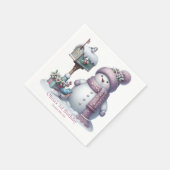 Cute Pink Snowman Winter Birthday スタンダードカクテルナプキン (角)