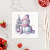 Cute Pink Snowman Winter Birthday スタンダードカクテルナプキン (インサイチュ)