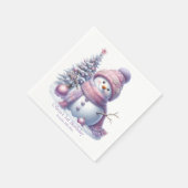 Cute Pink Snowman Winter Birthday スタンダードカクテルナプキン (角)
