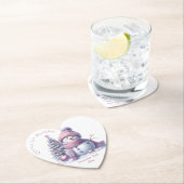 Cute Pink Snowman Winter Birthday ペーパーコースター (インサイチュ)
