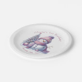 Cute Pink Snowman Winter Birthday ペーパープレート (アングル)