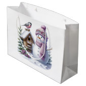 Cute Pink Snowman Winter Birthday ラージペーパーバッグ (裏面アングル)