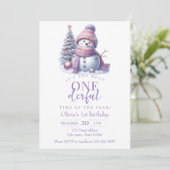 Cute Pink Snowman Winter Birthday Invitation 招待状 (スタンド正面)