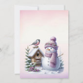 Cute Pink Snowman Winter Birthday Invitation 招待状 (裏面)