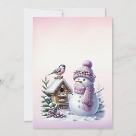 Cute Pink Snowman Winter Birthday Invitation 招待状 (裏面)