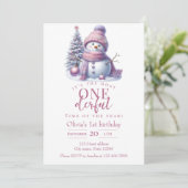 Cute Pink Snowman Winter Birthday Invitation 招待状 (スタンド正面)
