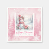Cute Pink Snowman Winter Scene Christmas Napkins スタンダードカクテルナプキン (正面)