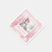 Cute Pink Snowman Winter Scene Christmas Napkins スタンダードカクテルナプキン (角)