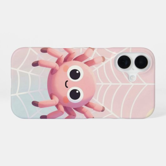 Cute Pink Spider Web Phone Case iPhone 16ケース (裏面横)