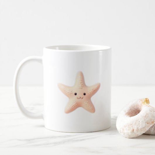 Cute Pink Starfish コーヒーマグカップ (ドーナツ)