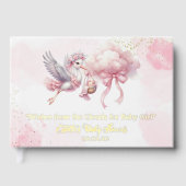 Cute Pink Stork with cloud Baby Girl Shower  ゲストブック (正面)