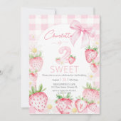Cute Pink Strawberries Berry 2nd Second Birthday 招待状 (正面)