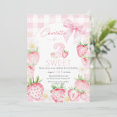 Cute Pink Strawberries Berry 2nd Second Birthday 招待状 (スタンド正面)