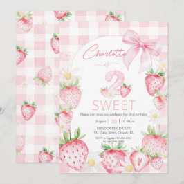 Cute Pink Strawberries Berry 2nd Second Birthday 招待状