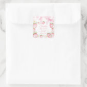 Cute Pink Strawberries Berry First 1st Birthday スクエアシール (バッグ)