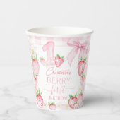 Cute Pink Strawberries Berry First 1st Birthday 紙コップ (正面)