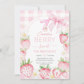 Cute Pink Strawberries Berry Sweet 7th Birthday 招待状 (正面)