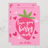 Cute Pink Strawberry Love Berry Hearts Valentines シーズンカード (正面/裏面)