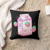Cute Pink Strawberry Milk Japanese Kawaii Retro s クッション (ブランケット)