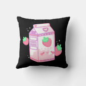 Cute Pink Strawberry Milk Japanese Kawaii Retro s クッション (裏面)