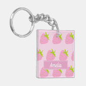 Cute Pink Strawberry Pattern Personalised キーホルダー (正面左)