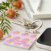 Cute Pink Strawberry Pattern Personalised キーホルダー (正面右)