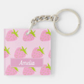 Cute Pink Strawberry Pattern Personalised キーホルダー (裏面)