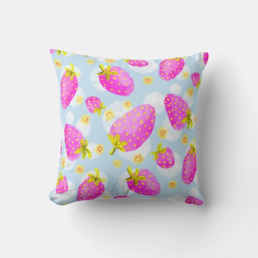 Cute Pink Strawberry Throw Throw Pillow クッション (正面)