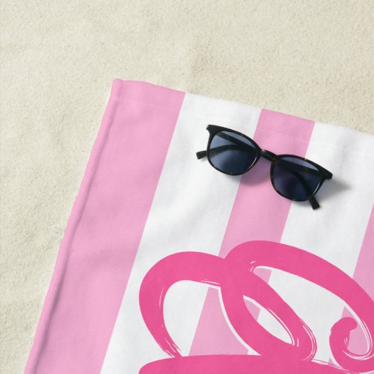 Cute Pink Striped Script Name Personalized  ビーチタオル (インサイチュ)