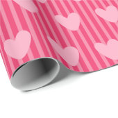 Cute Pink Stripes and Hearts Valentine Pattern ラッピングペーパー (ロールコーナー)