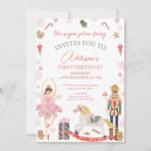 Cute Pink Sugar Plum Fairy Nutcracker Birthday 招待状 (正面)