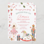 Cute Pink Sugar Plum Fairy Nutcracker Birthday 招待状 (正面/裏面)