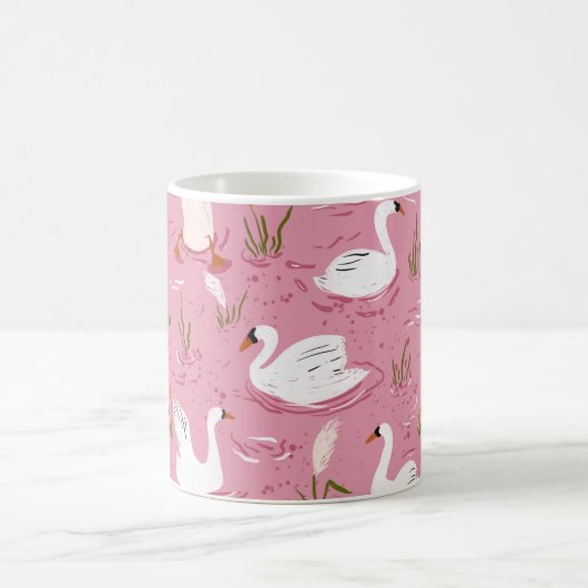 Cute Pink Swan Seamless Pattern コーヒーマグカップ (中央)