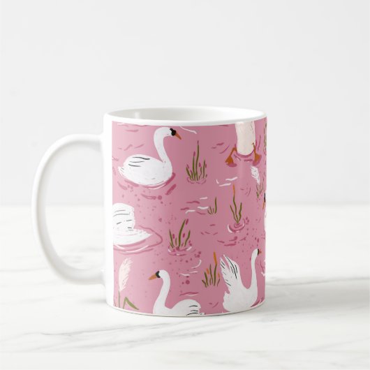 Cute Pink Swan Seamless Pattern コーヒーマグカップ (左)