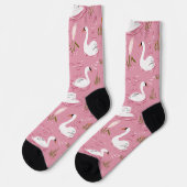 Cute Pink Swan Seamless Pattern ソックス (左)