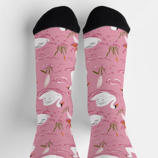 Cute Pink Swan Seamless Pattern ソックス (上部)