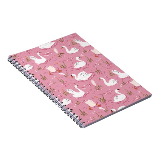 Cute Pink Swan Seamless Pattern ノートブック (右側)