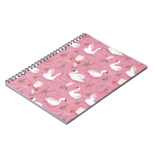 Cute Pink Swan Seamless Pattern ノートブック (左側)