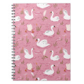 Cute Pink Swan Seamless Pattern ノートブック (正面)