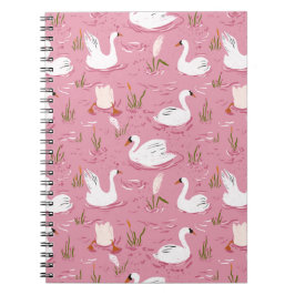 Cute Pink Swan Seamless Pattern ノートブック