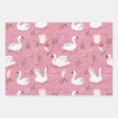 Cute Pink Swan Seamless Pattern ラッピングペーパーシート (正面2)